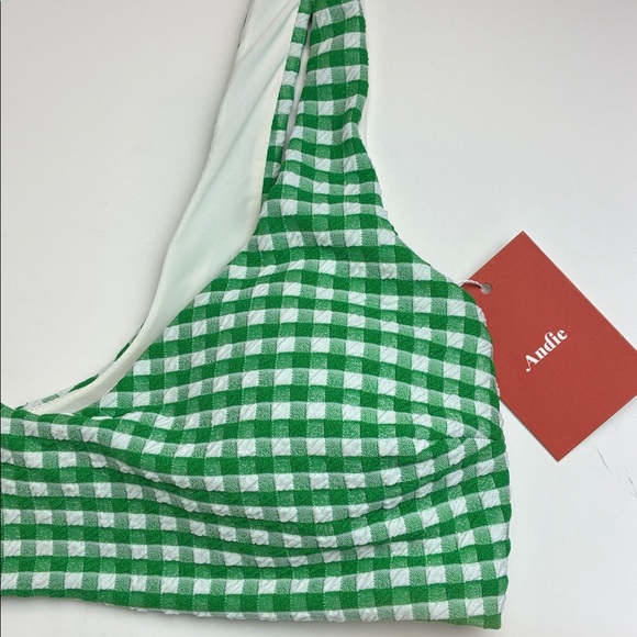 Andie NWT Delray Green Gingham Bikini Top 90’s The High Rise Bikini Bottoms Sz L - Picture 7 of 16